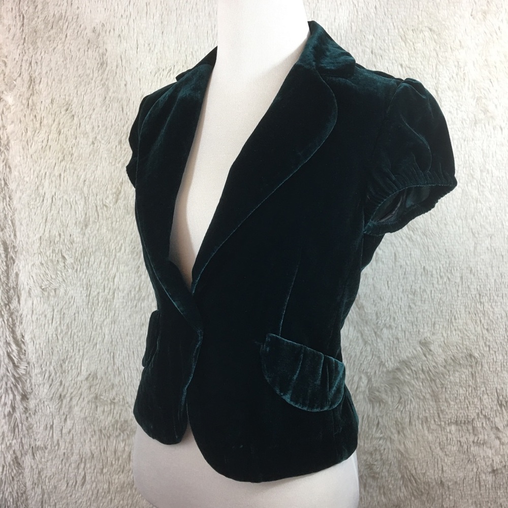 BCBGMAXAZRIA Coco Crushed Velvet Jacket Green XS